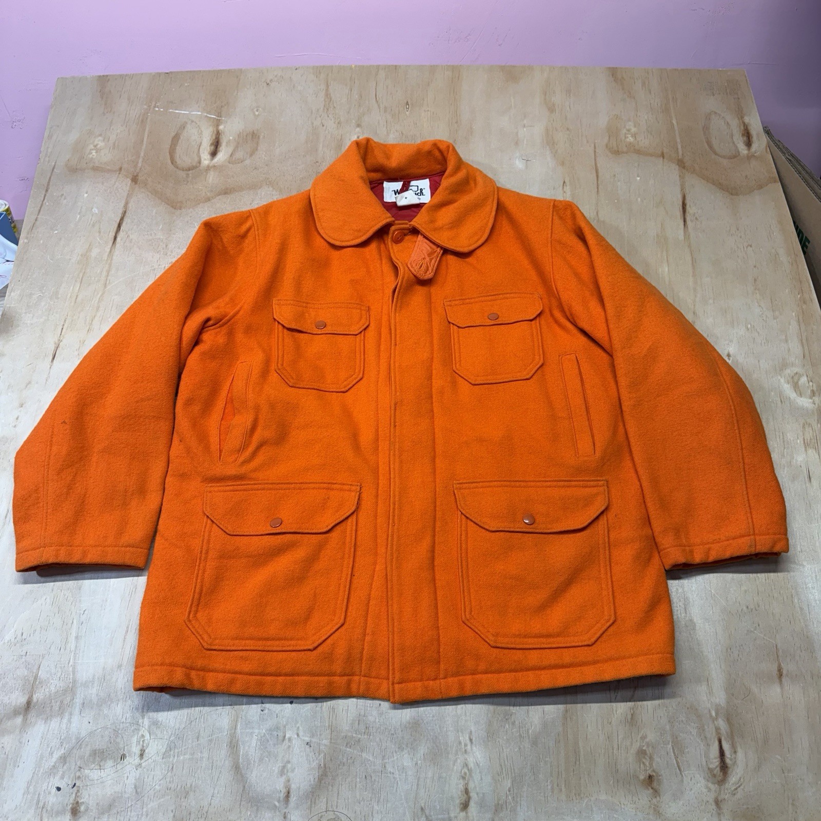 Woolrich Mens Vintage Wool Hunting Jacket Style 512 Size 44 Game Pocket Orange