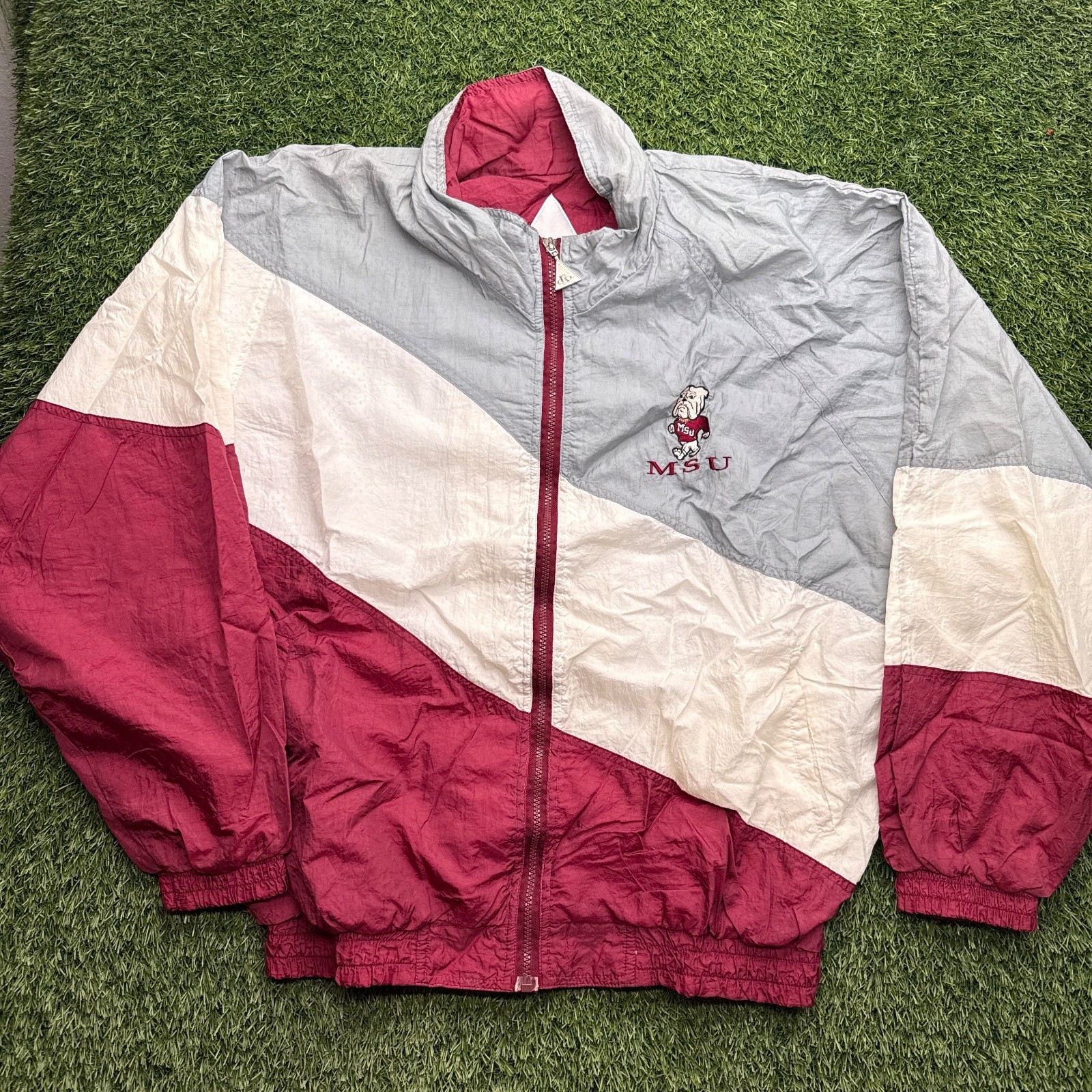 Vintage Mississippi State Bulldogs Windbreaker Jacket L Red Oak Sportswear Gray