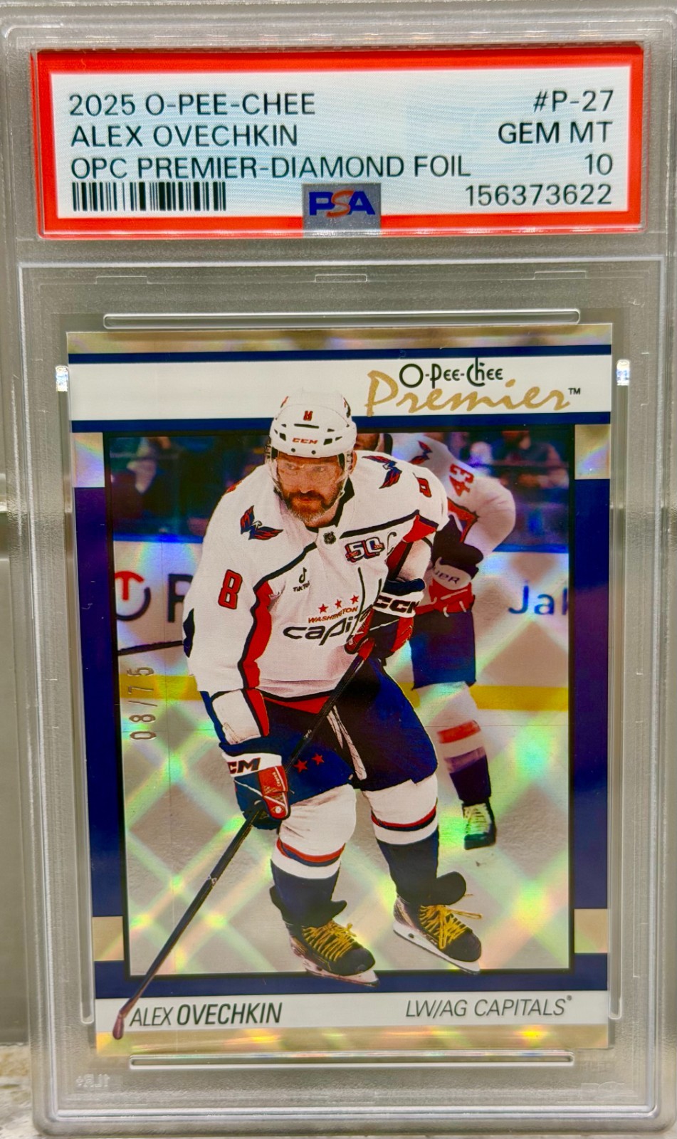JERSEY NUMBER MATCH 2025-26 O-Pee-Chee Premier Alex Ovechkin 8/75 PSA 10 POP 1