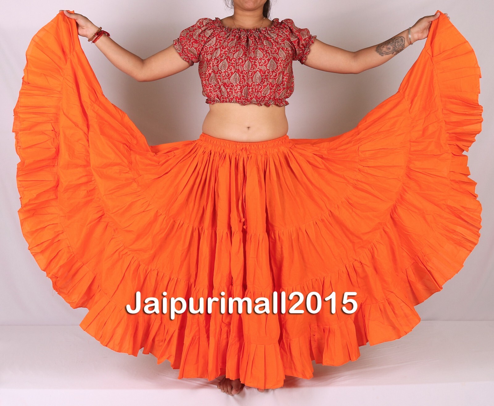 Orange Cotton 25 Yard Skirt 4 Tier Tribal Belly Dance Gypsy Renaissance ATS FCBD