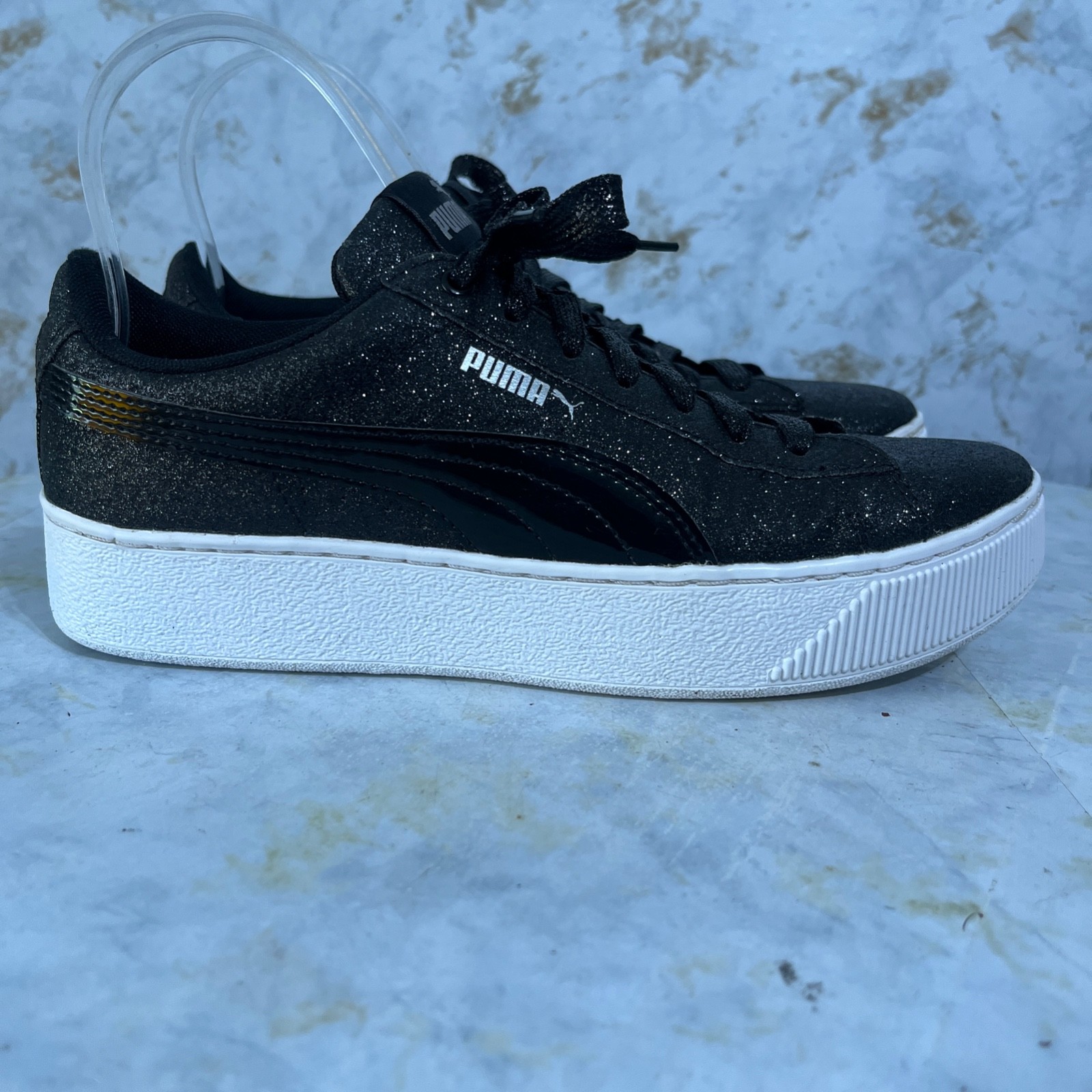 Puma Vikky Platform Glitz Women\'s Size 8.5 Shoes Black White Comfort Sneakers
