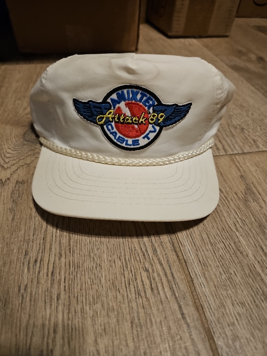 Vintage Anixter Cable TV Attack 1989 Wings Lightning Bolt Logo Snapback Hat