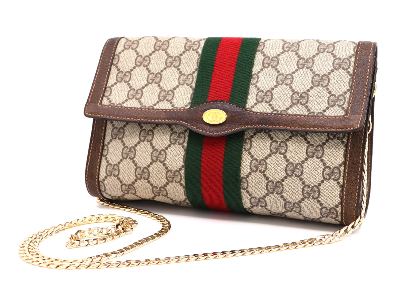GUCCI VINTAGE Ophidia Shoulder Bag Web Stripe Brown Classic Medium Authentic