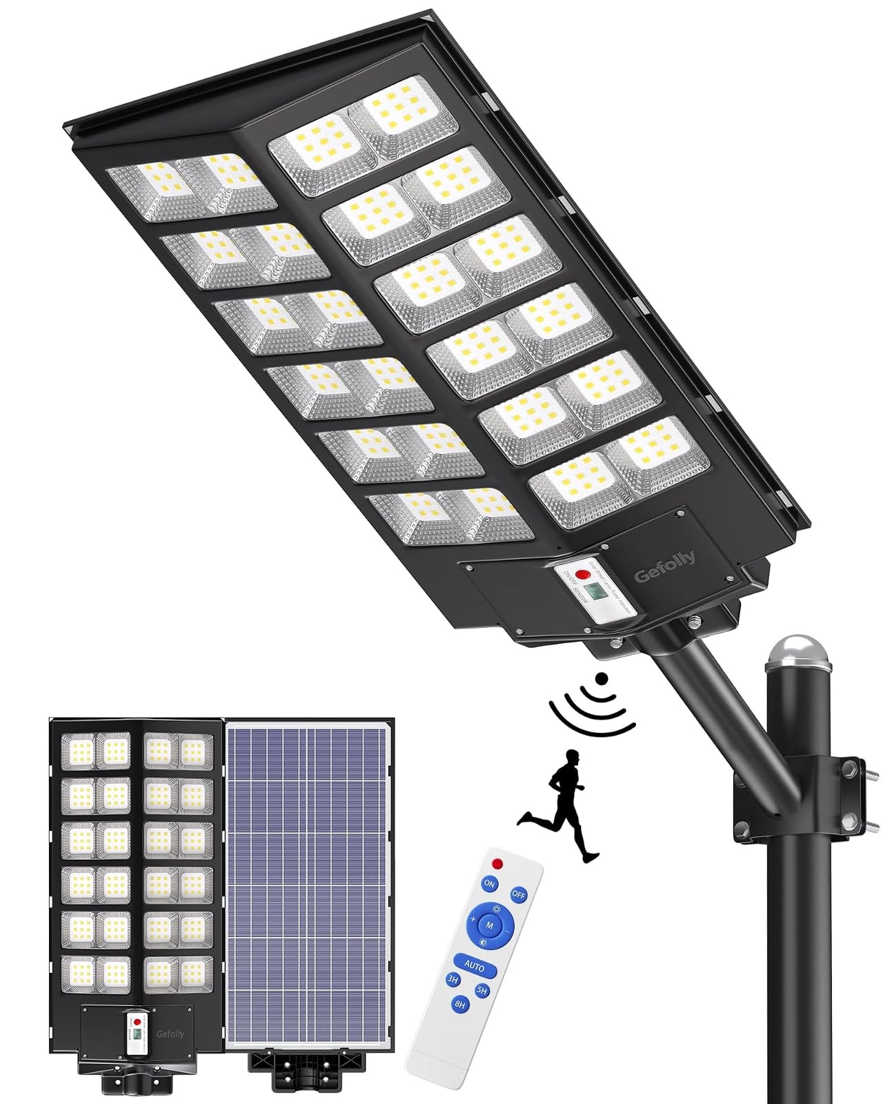 Gefolly SL-9800W Solar Street Lights Outdoor 860000LM 6500K Motion Sensor