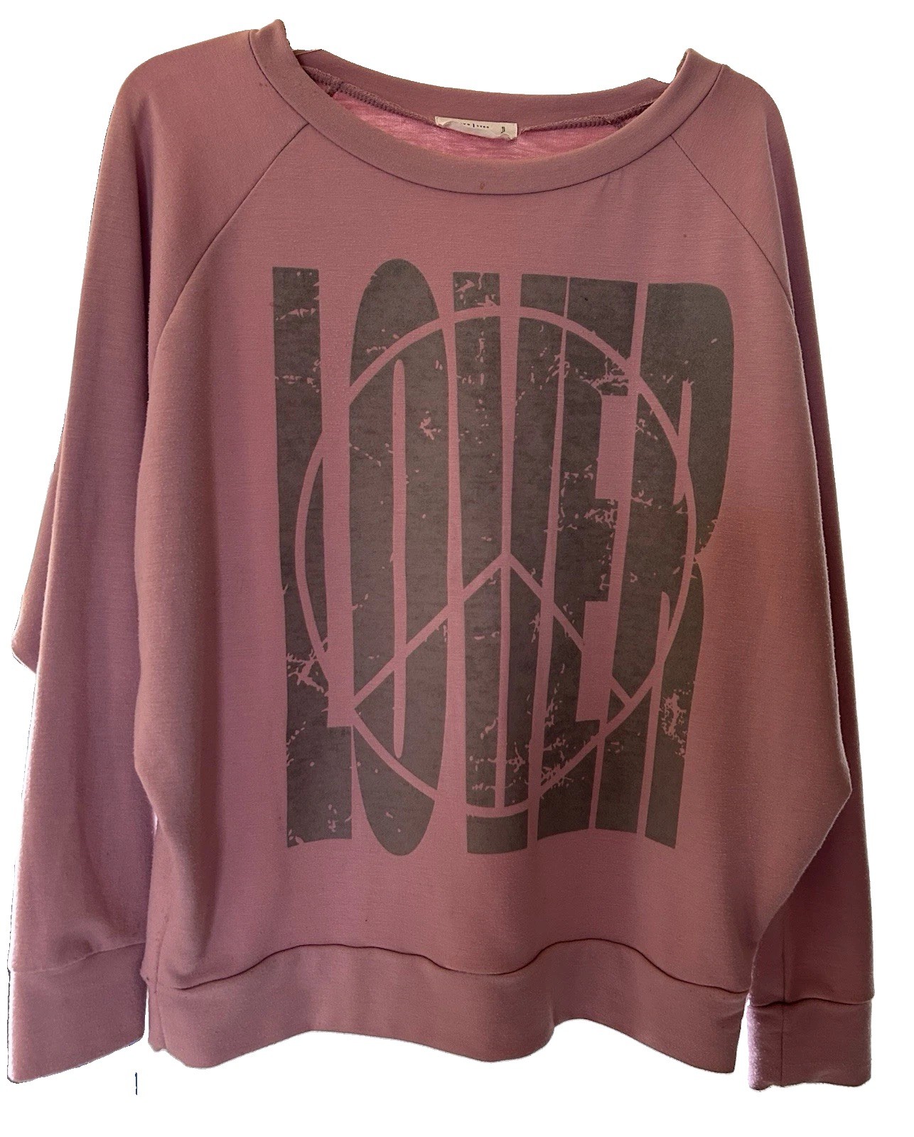 Love Tree Womens Medium Pink Sweatshirt Lover Peace Sign Graphic Boho Distressed