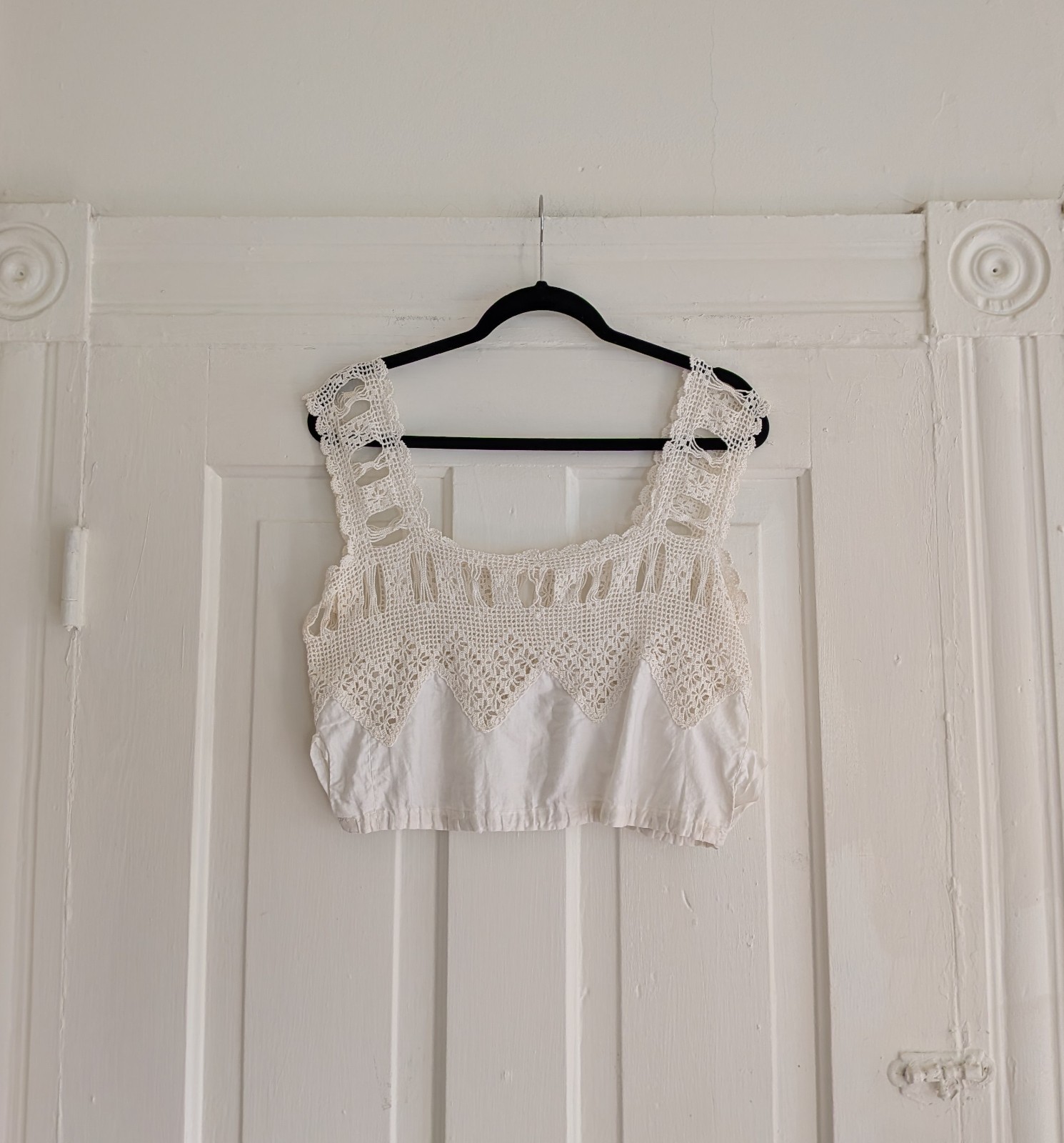 Antique Edwardian White Cotton Corset Cover With Crochet Lace Trim Antique Edwardian White Cotton Corset Cover With Crochet Lace Trim