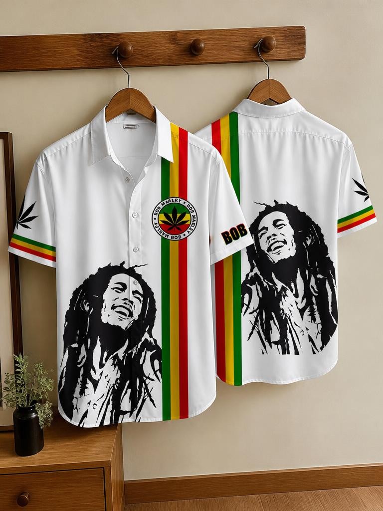 Bob Marley Rasta Stripes Hawaiian Aloha Shirts Bob Marley Rasta Stripes Hawaiian Aloha Shirts