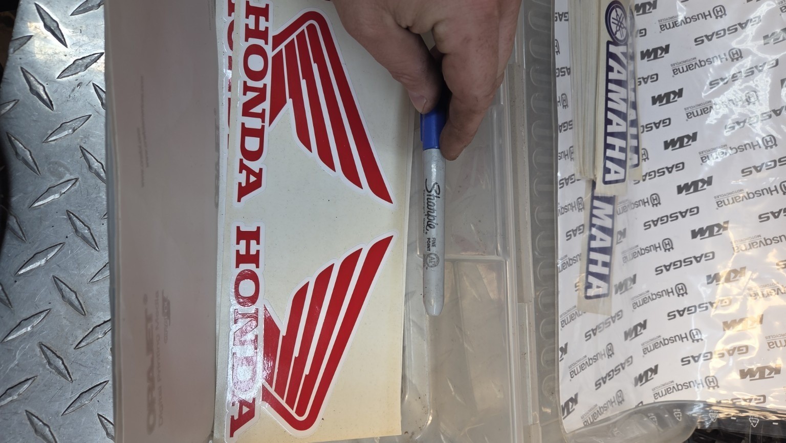 Vintage Honda Wing Logo Decal Sticker Pair Red White Motorcycle NOS