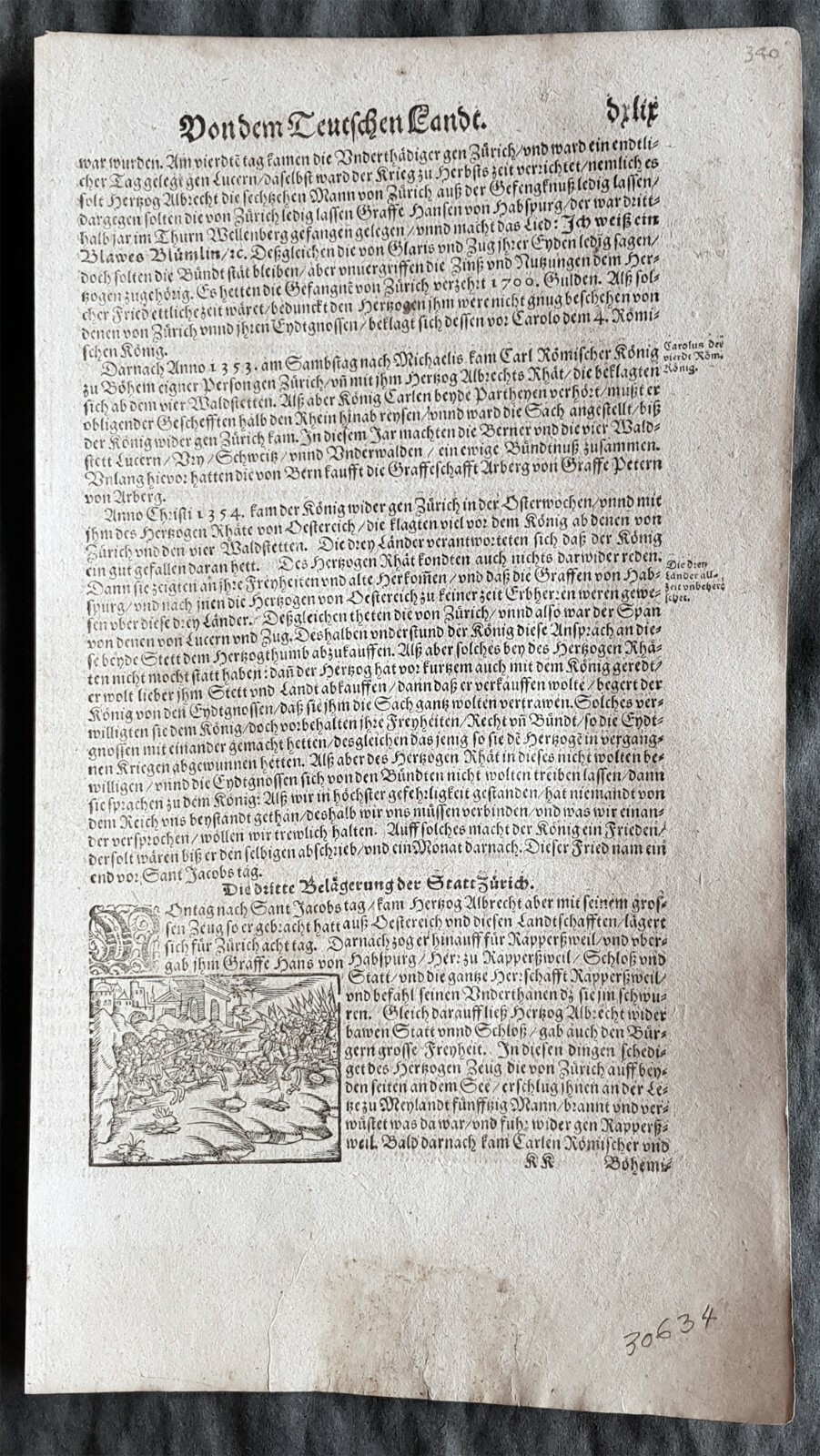1598 Munster Antique Print Seige of Zurich, St. Jakob an der Sihl, Battle. 1443