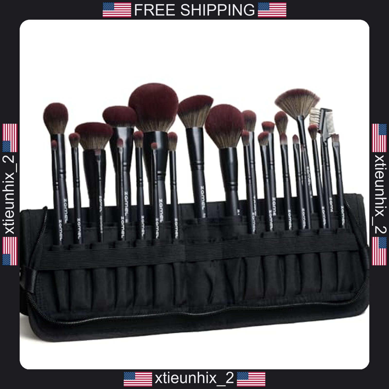 Makeup Brush Set 15Pcs Goat Hair Synthetic Handles with Travel Bag