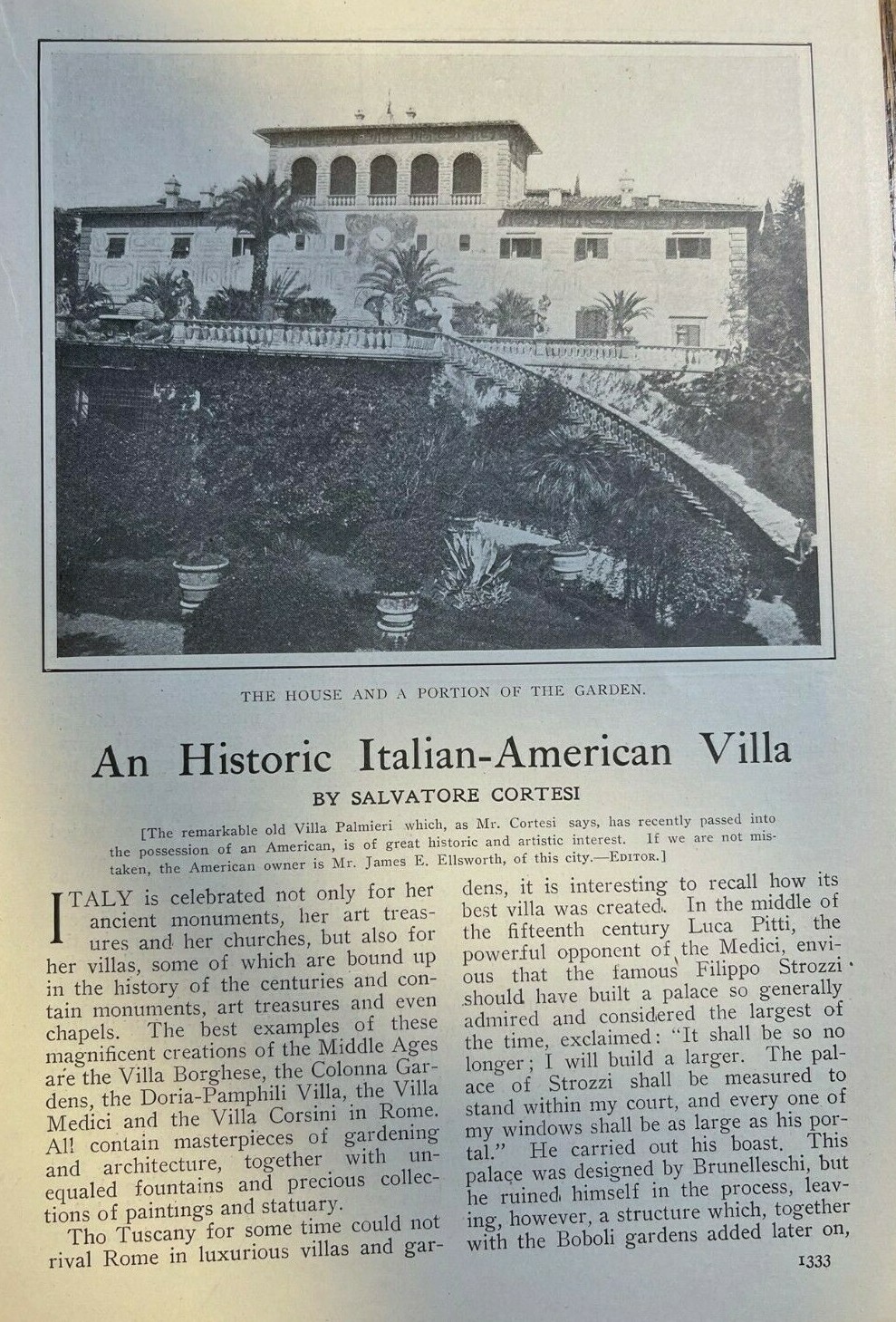 1910 Villa Palmieri Florence Italy James E. Ellsworth illustrated 1910 Villa Palmieri Florence Italy James E. Ellsworth illustrated