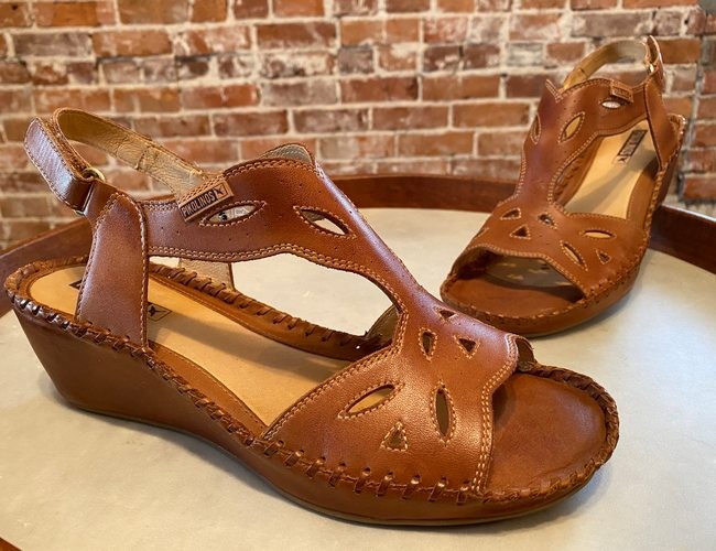 SALE Pikolinos Sandal Leather Cut-out Wedge Margarita Brandy Brown 42 11.5-12