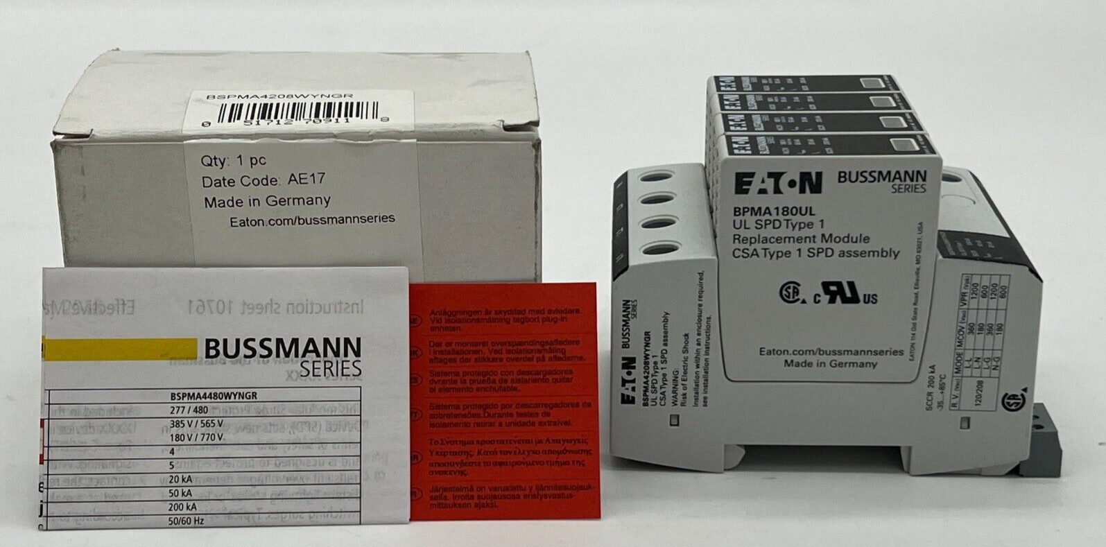 NEW Eaton Bussman Surge Arrester BPMA180UL UL SPD Type 1 Replacement Module