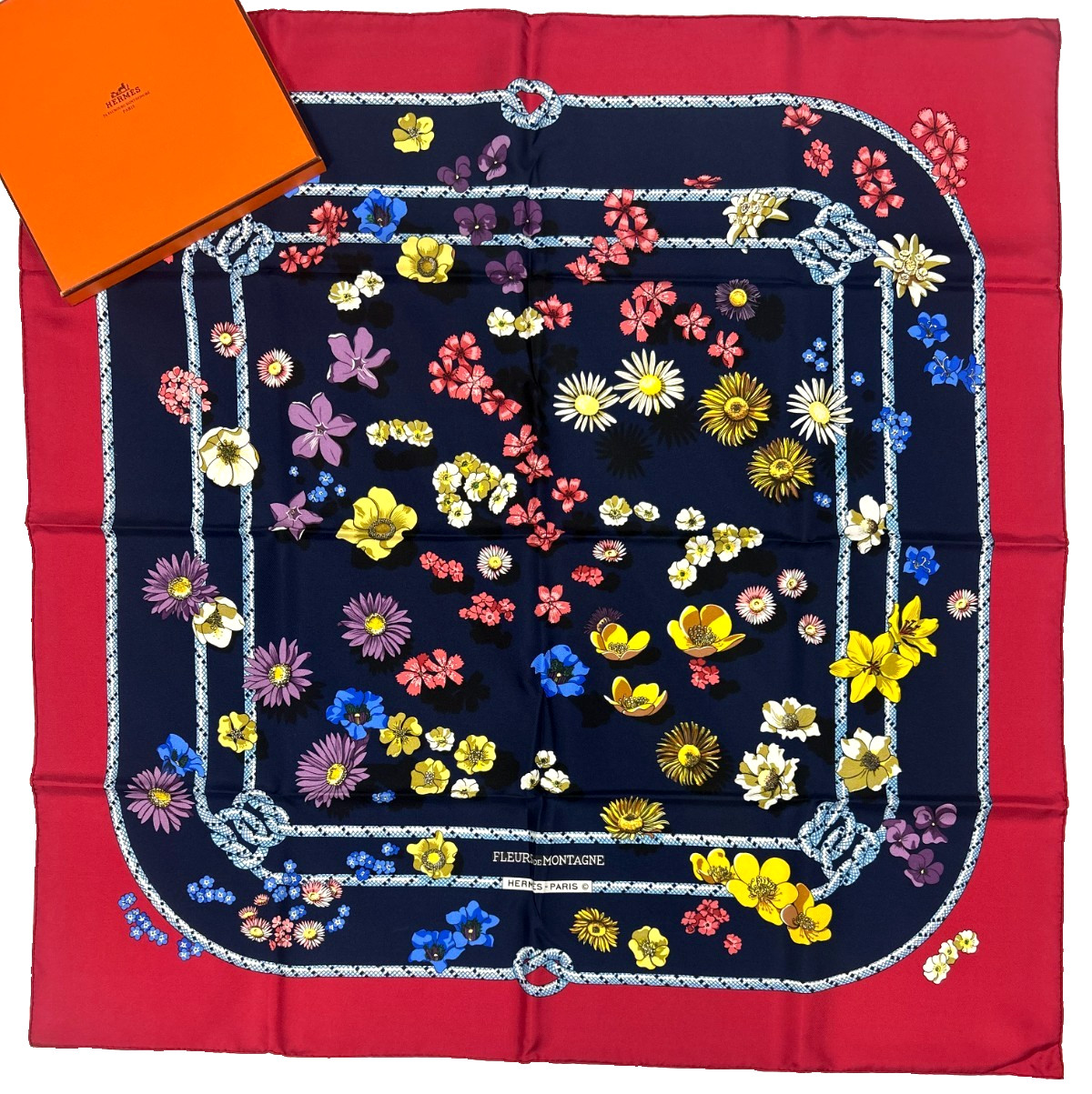 Hermes Scarf 90cm \'Fleurs de Montagne\' New Unused Condition Latham 1982 Carre