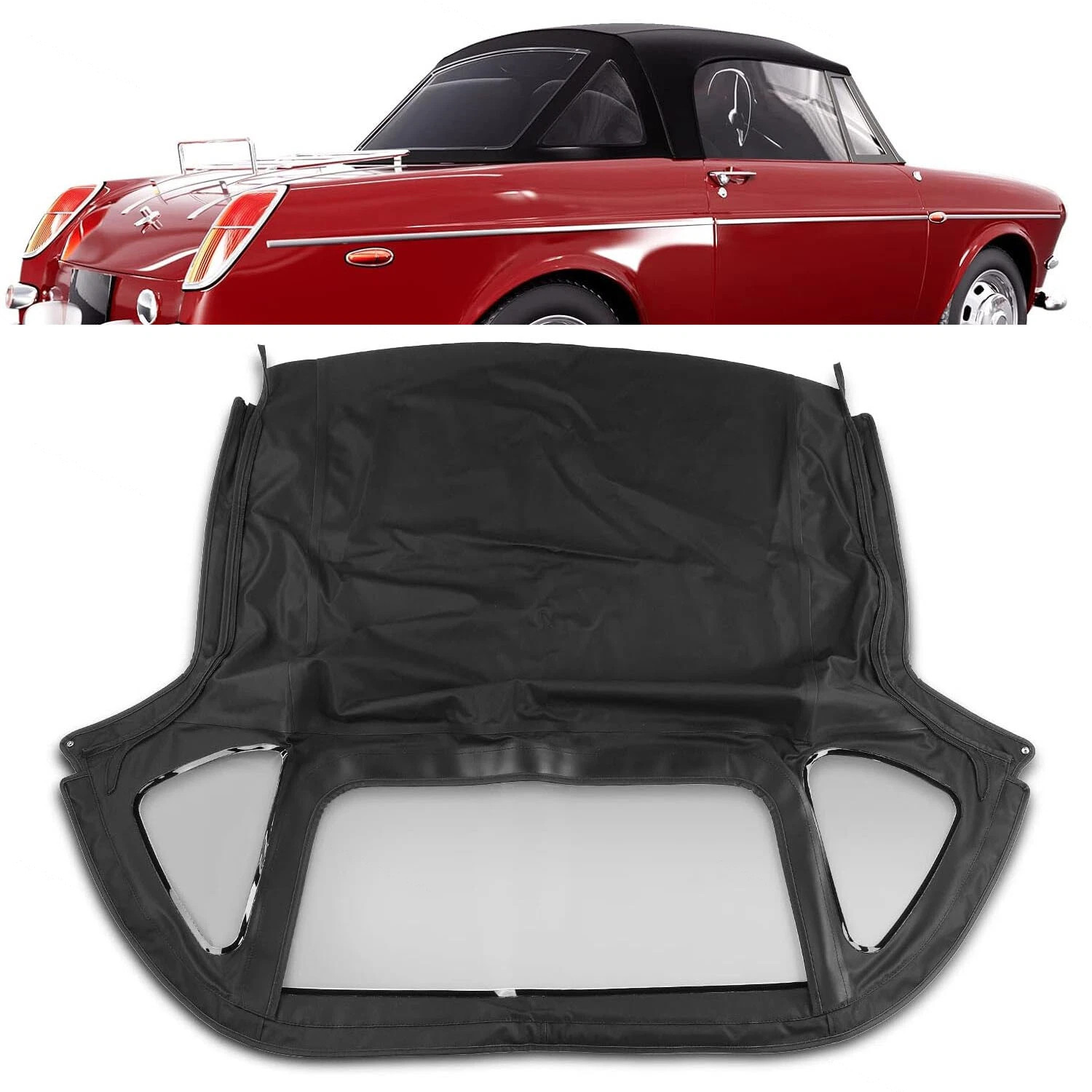 Fits 1971 1972-1980 MG MGB Black Convertible Soft Top w/ 3Pcs Plastic Windows