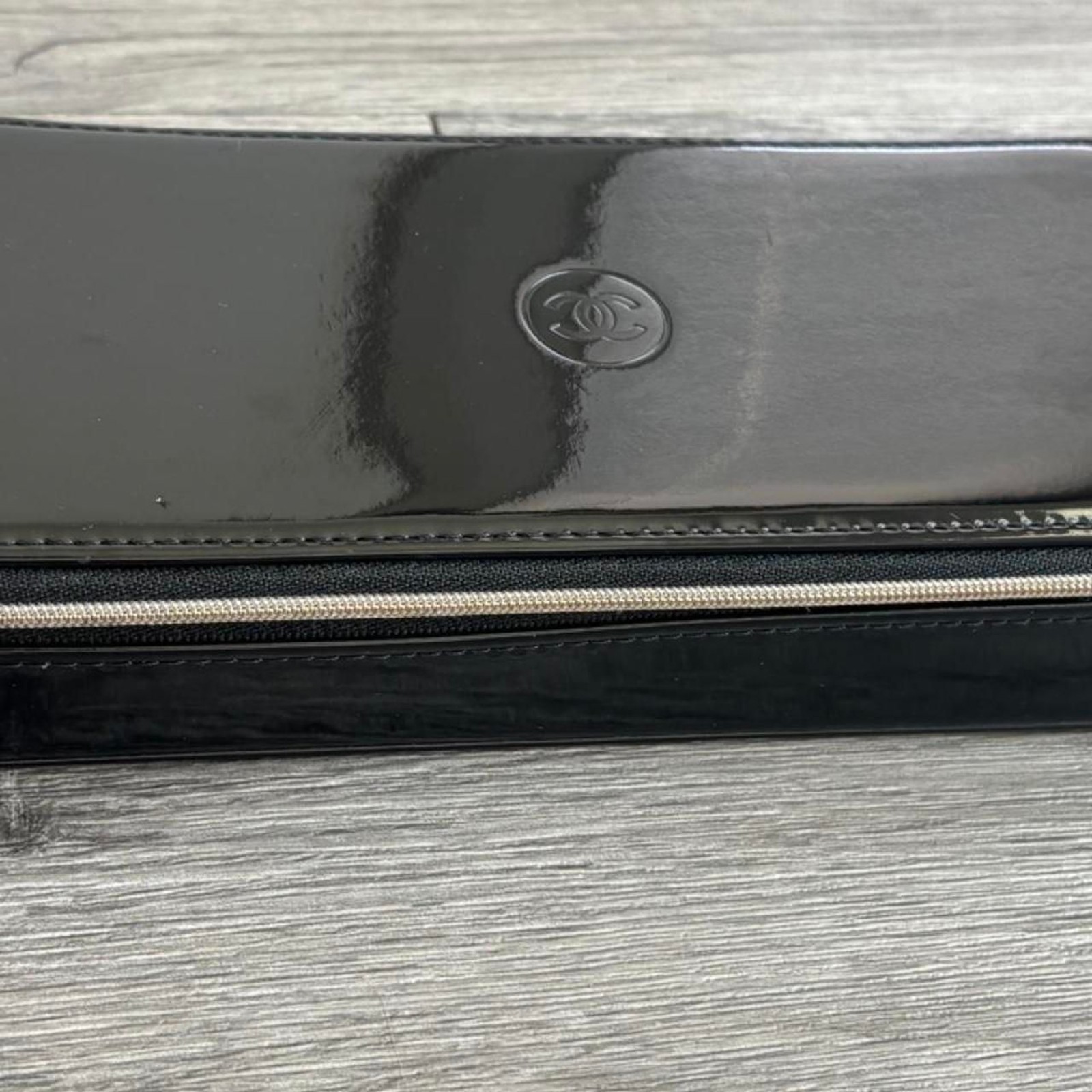 Chanel Black Patent Leather Toiletry Case/Makeup Pouch
