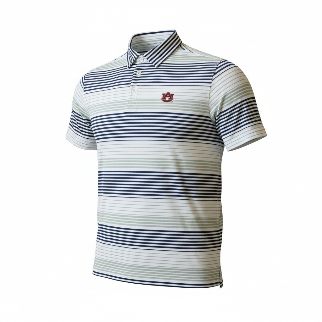 Columbia Auburn Tigers Men\'s Size M Striped Golf Polo Shirt AU Logo Navy White Columbia Auburn Tigers Men\'s Size M Striped Golf Polo Shirt AU Logo Navy White