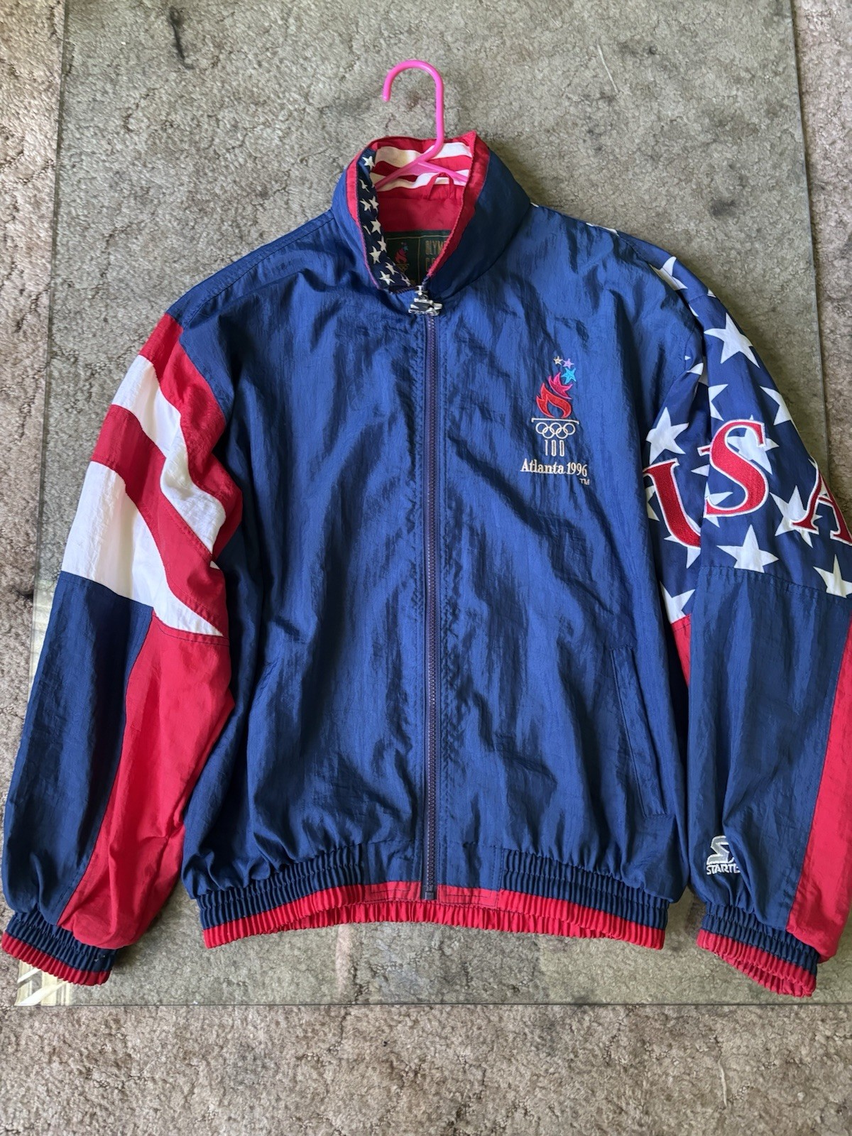 Vintage 1996 Atlanta Olympics Starter Big Flag Full-Zip Nylon Jacket Size Large