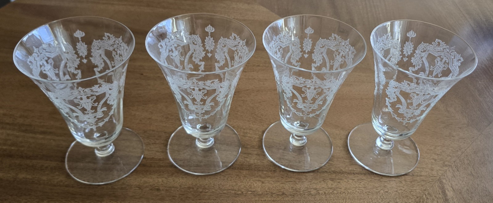 Vintage Tiffin Eldorado Etched Champagne Glasses Set of 4 Griffin Dragon Vintage Tiffin Eldorado Etched Champagne Glasses Set of 4 Griffin Dragon