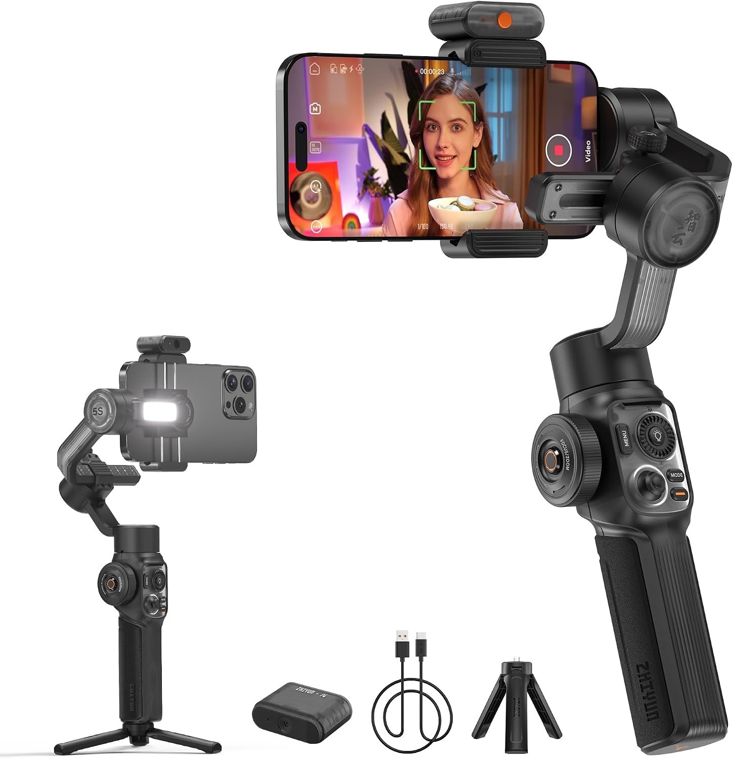 New Zhiyun Smooth 5S AI Combo 3-Axis Gimbal Stabilizer Fill Light iPhone Android