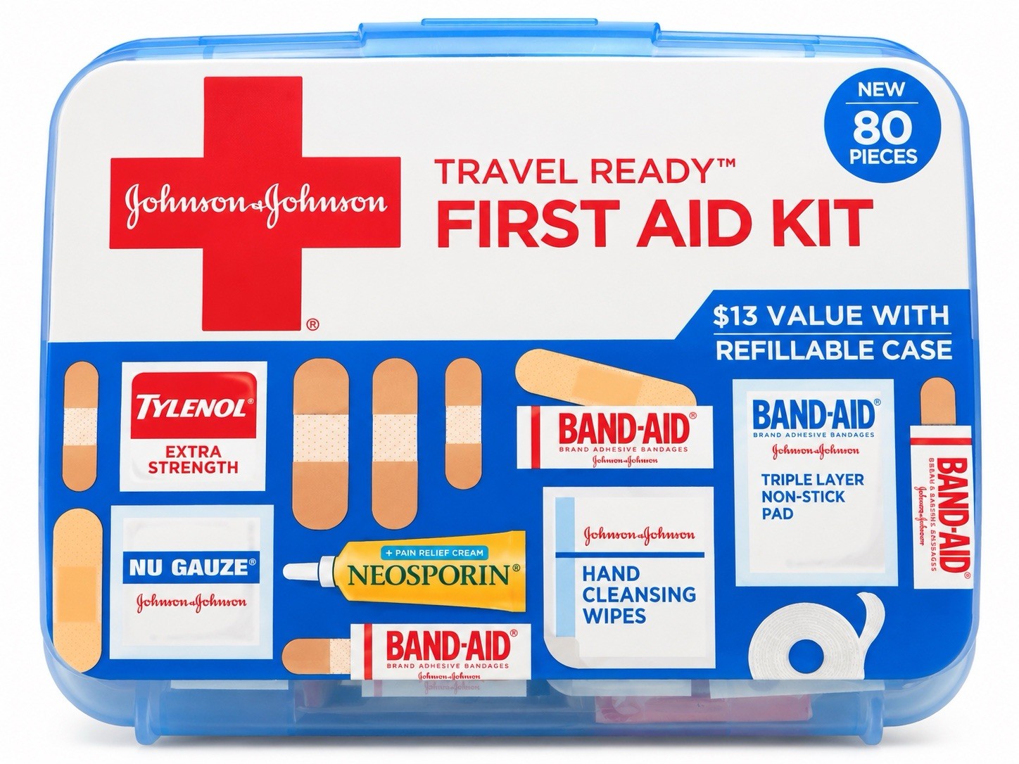 Johnson & Johnson Travel Ready 80pc Refillable First Aid Kit w/ Bandages Johnson & Johnson Travel Ready 80pc Refillable First Aid Kit w/ Bandages