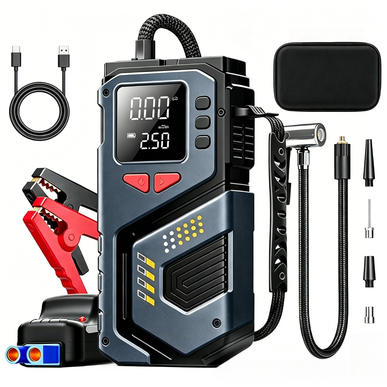 8000A Car Jump Starter With Air Compressor Pack Booster Jumper Power Bank