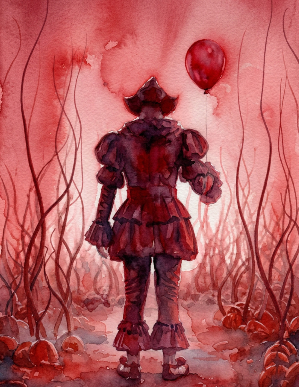 Pennywise Red Horror Watercolor Poster Print