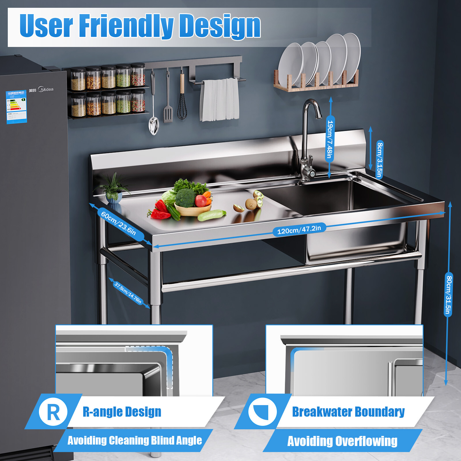 Freestanding Sturdy And Durable Commercial Modern Stainless Steel Kitchen Sink
