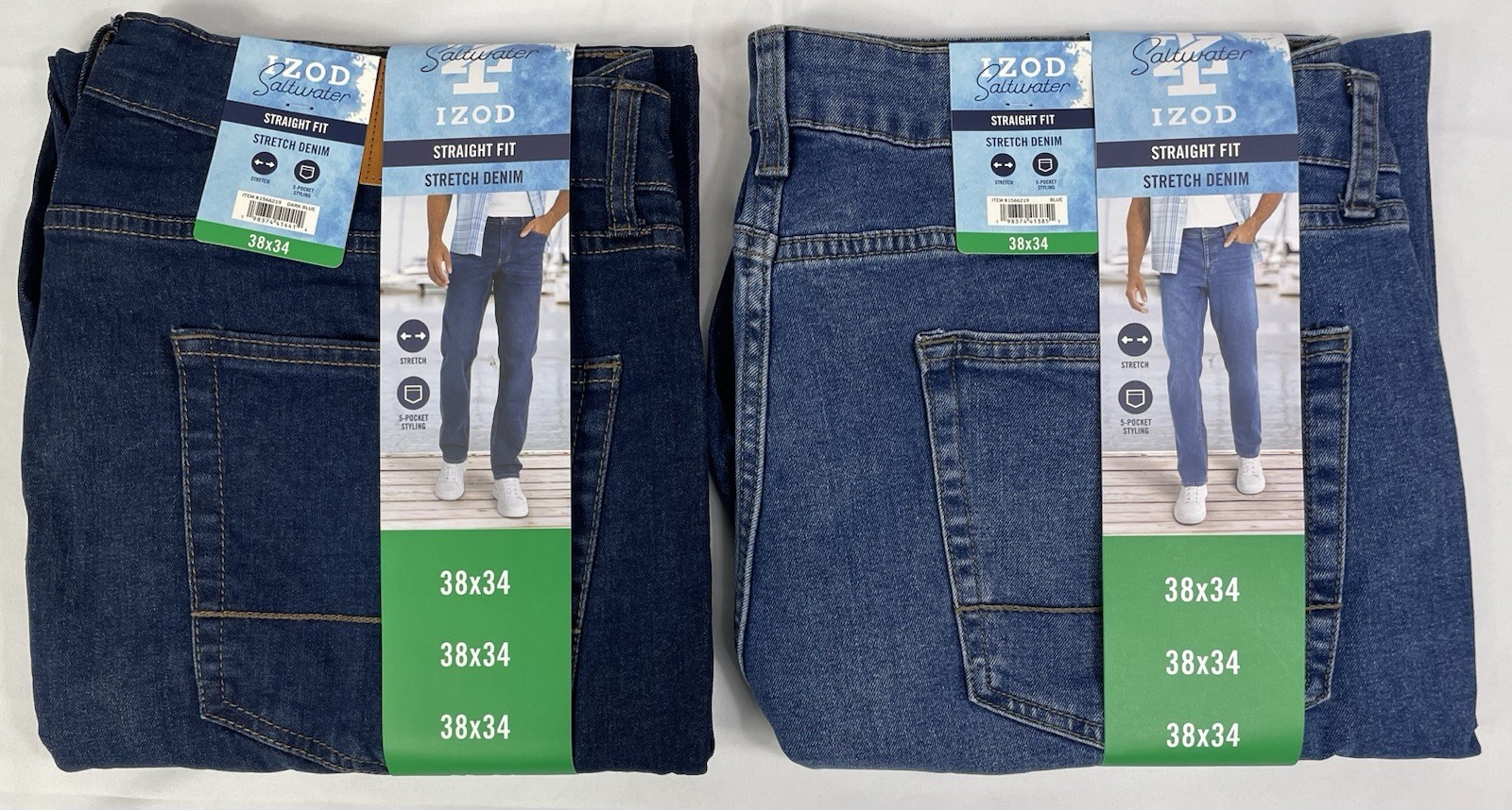 Izod Lot of 2 Men\'s 38x34 Dark Blue & Blue Straight Fit Comfort Stretch Jean NWT