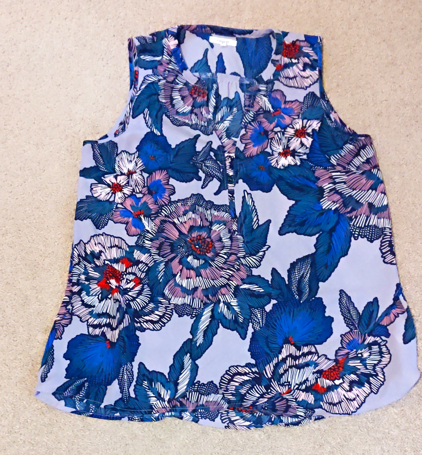 maurices Women’s Blue/Pink Floral Split Neck Sleeveless Blouse Size M