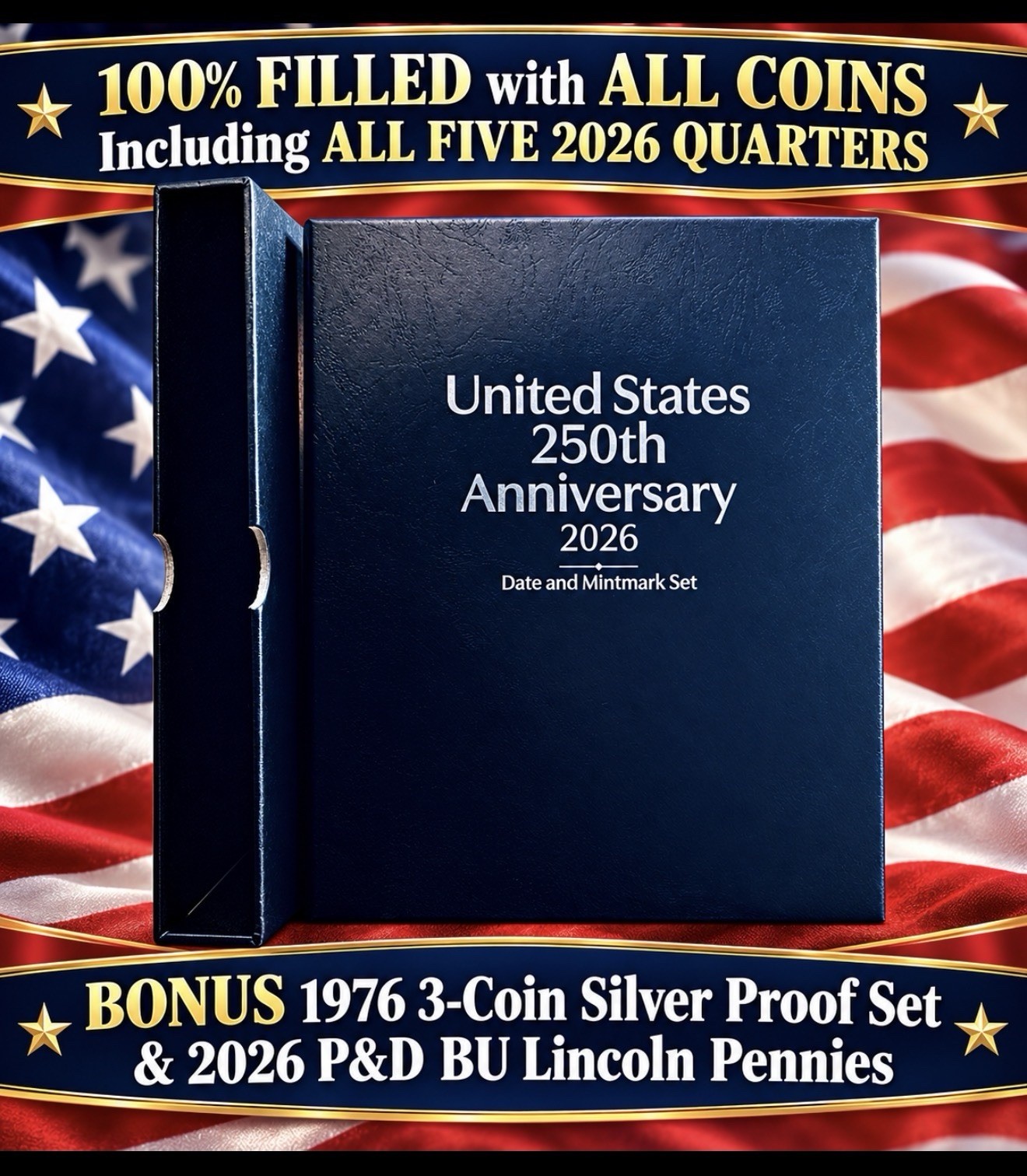 2026 250th SEMIQ Whitman Coin Album 100% FILLED + BONUS 1976 SILVER PROOF SET