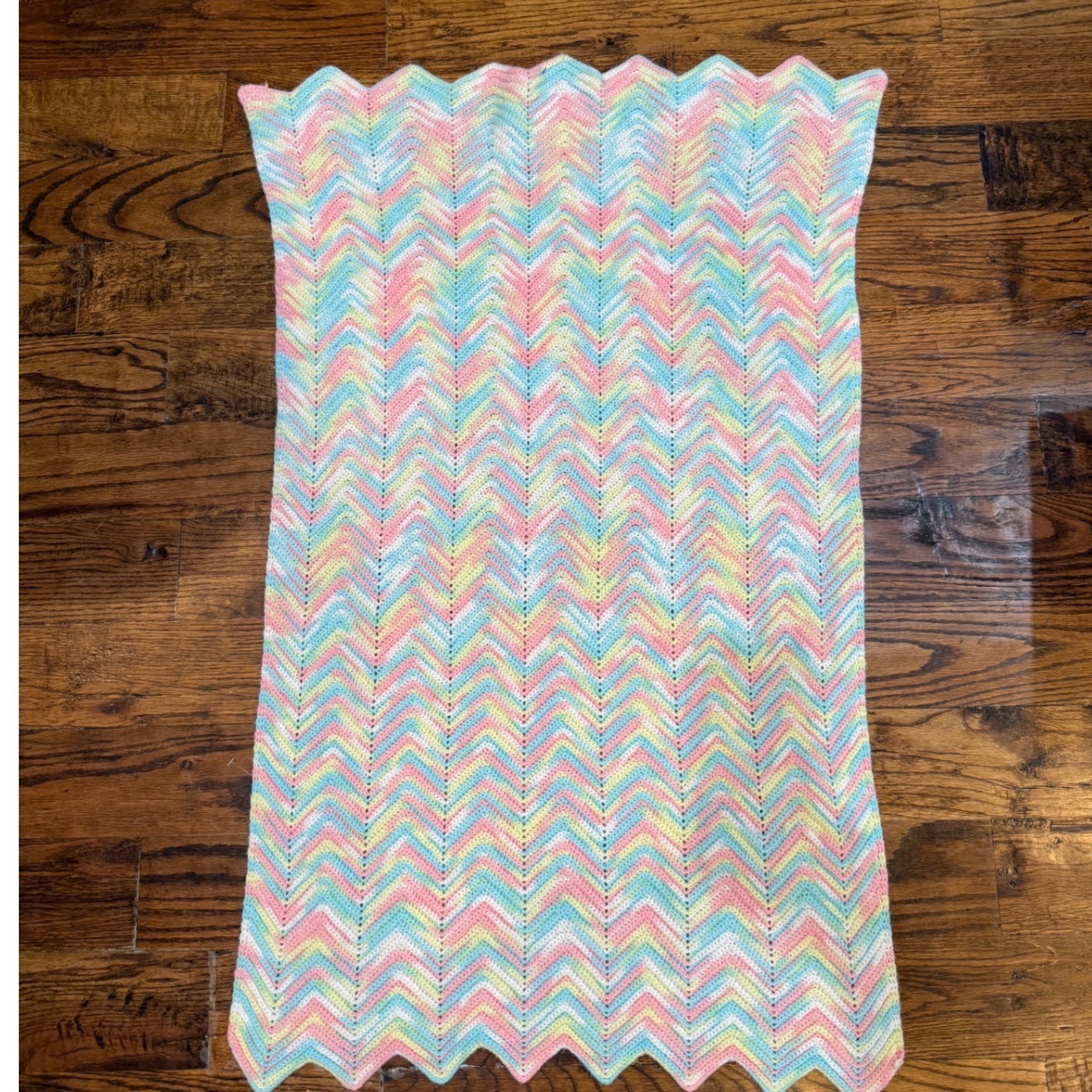 Vintage Handmade Crochet Baby Blanket Pastel Chevron Zigzag Nursery Gift #Boho