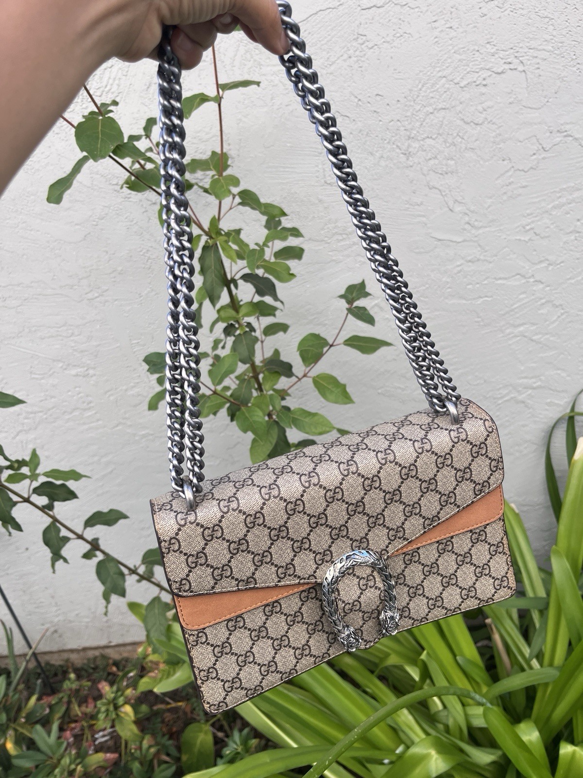 GUCCI Dionysus GG Monogram Canvas Chain Strap Shoulder Bag Handbag Tan Trim GUCCI Dionysus GG Monogram Canvas Chain Strap Shoulder Bag Handbag Tan Trim