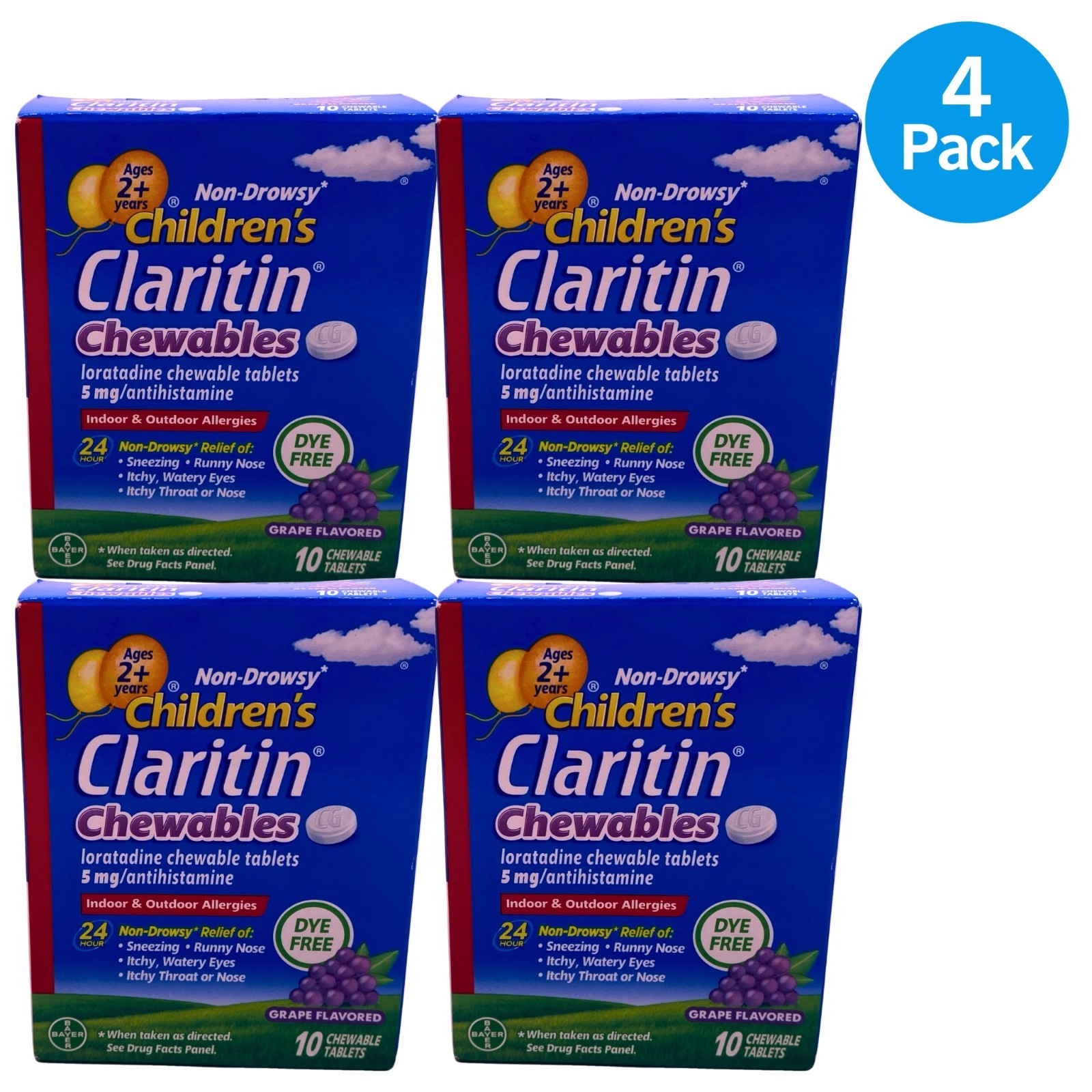 Children's Claritin Chewables Allergy Relief Grape Dye Free 4 Pack Exp 06/27 New