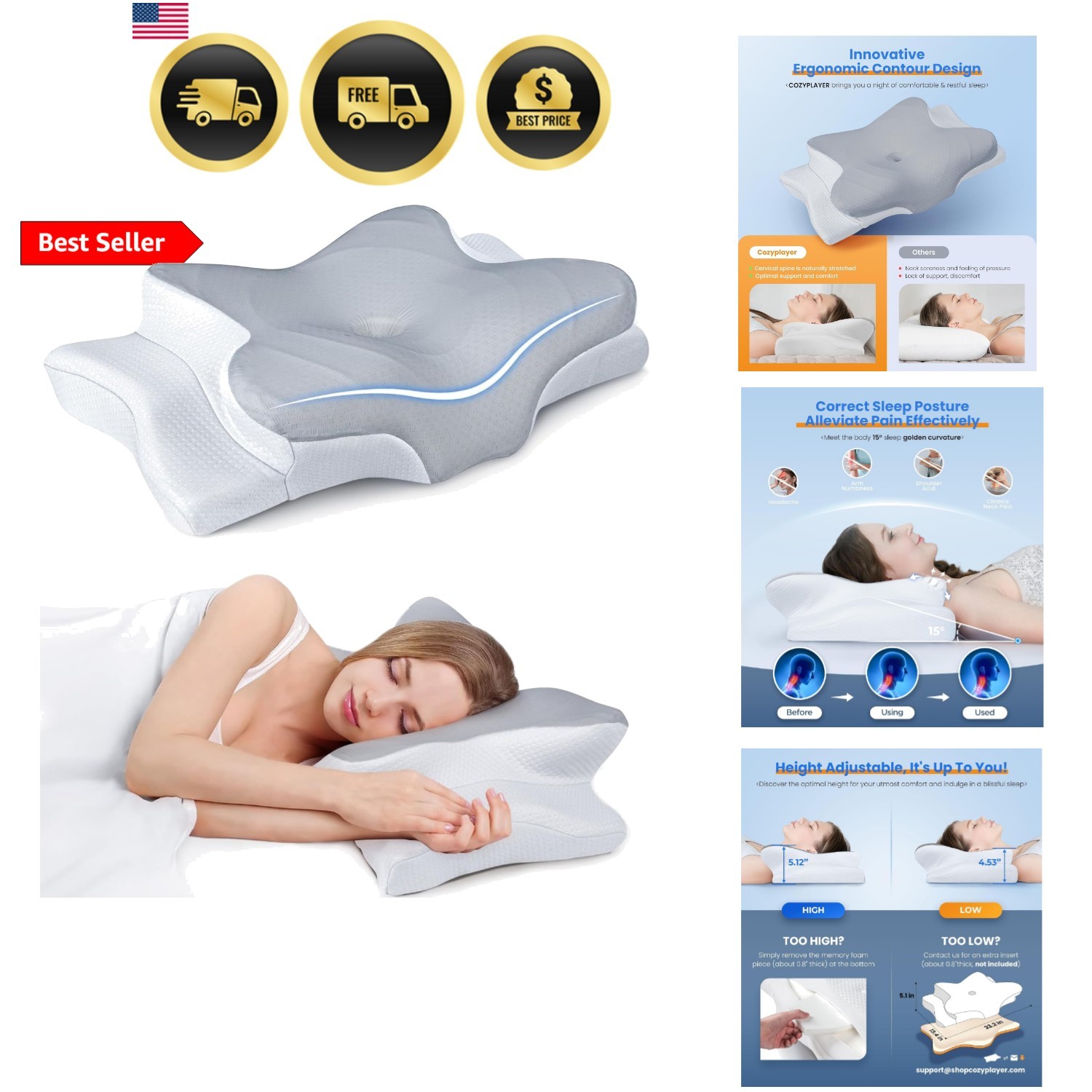 Ultra Pain Relief Cooling Pillow for Neck Support, Adjustable Cervical Pillow... Ultra Pain Relief Cooling Pillow for Neck Support, Adjustable Cervical Pillow...