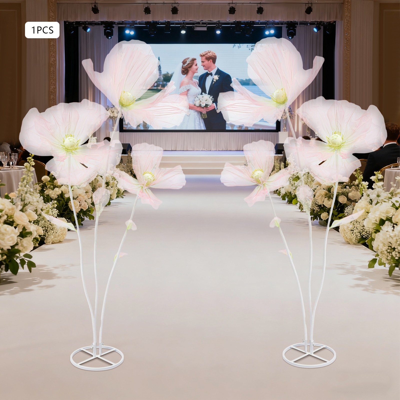 6.2FT Giant Artificial Flower Decor W/stand 3-head Fake Flower For Wedding Party