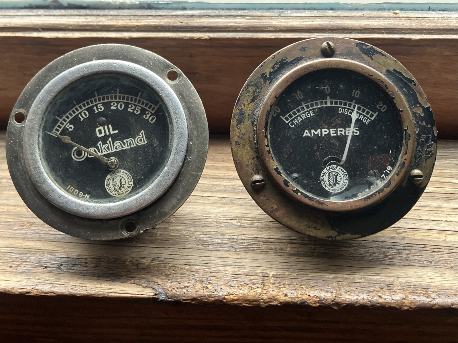 Vintage Pre War National Gauge Motometer Amperes Gauge Oakland Oil Indian Head