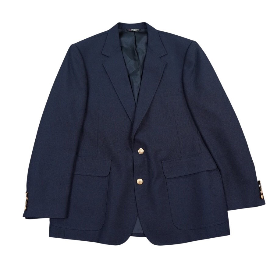 VTG Hardwick Hopsack Blazer Mens 44R (46R) Navy Wool Gold Crest Buttons USA