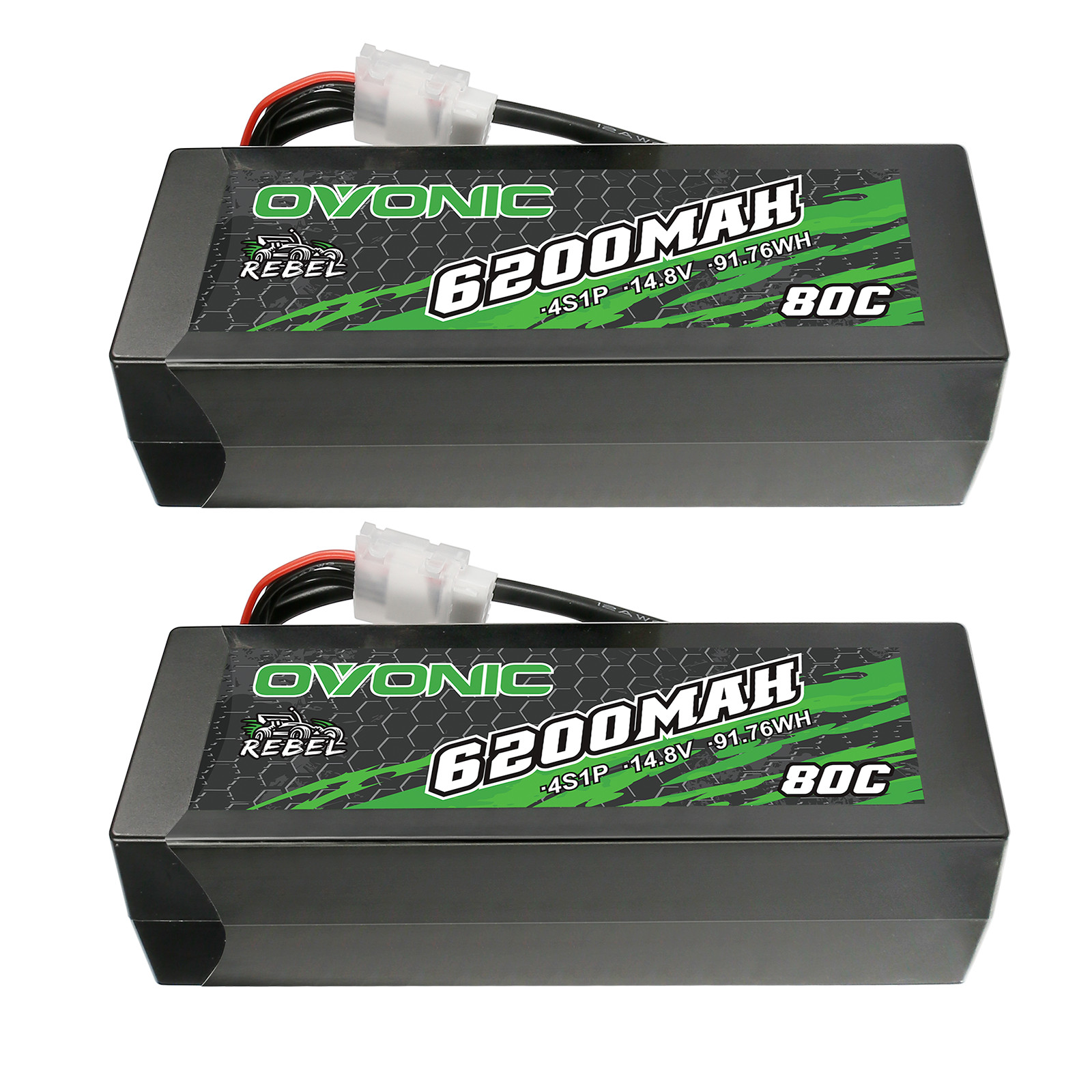 2x Ovonic 14.8V 80C 6200mAh 4S HardCase Lipo Battery EC5 for RC Car Arrma Truck