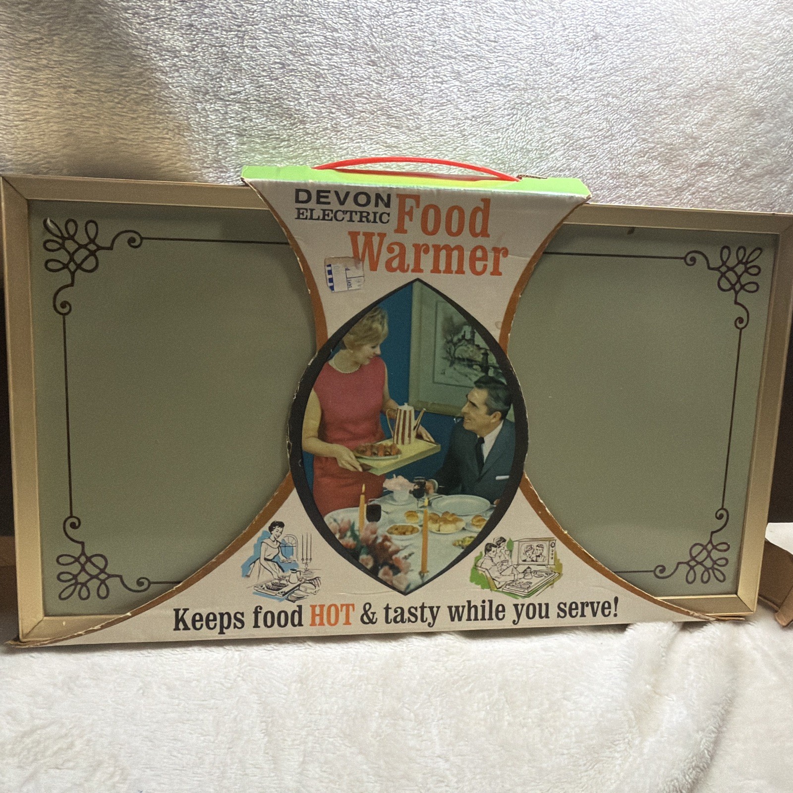 Vintage 70s Devon Cornwall 16x9 Hot Electric Tray Warming Plate Green Gold NEW