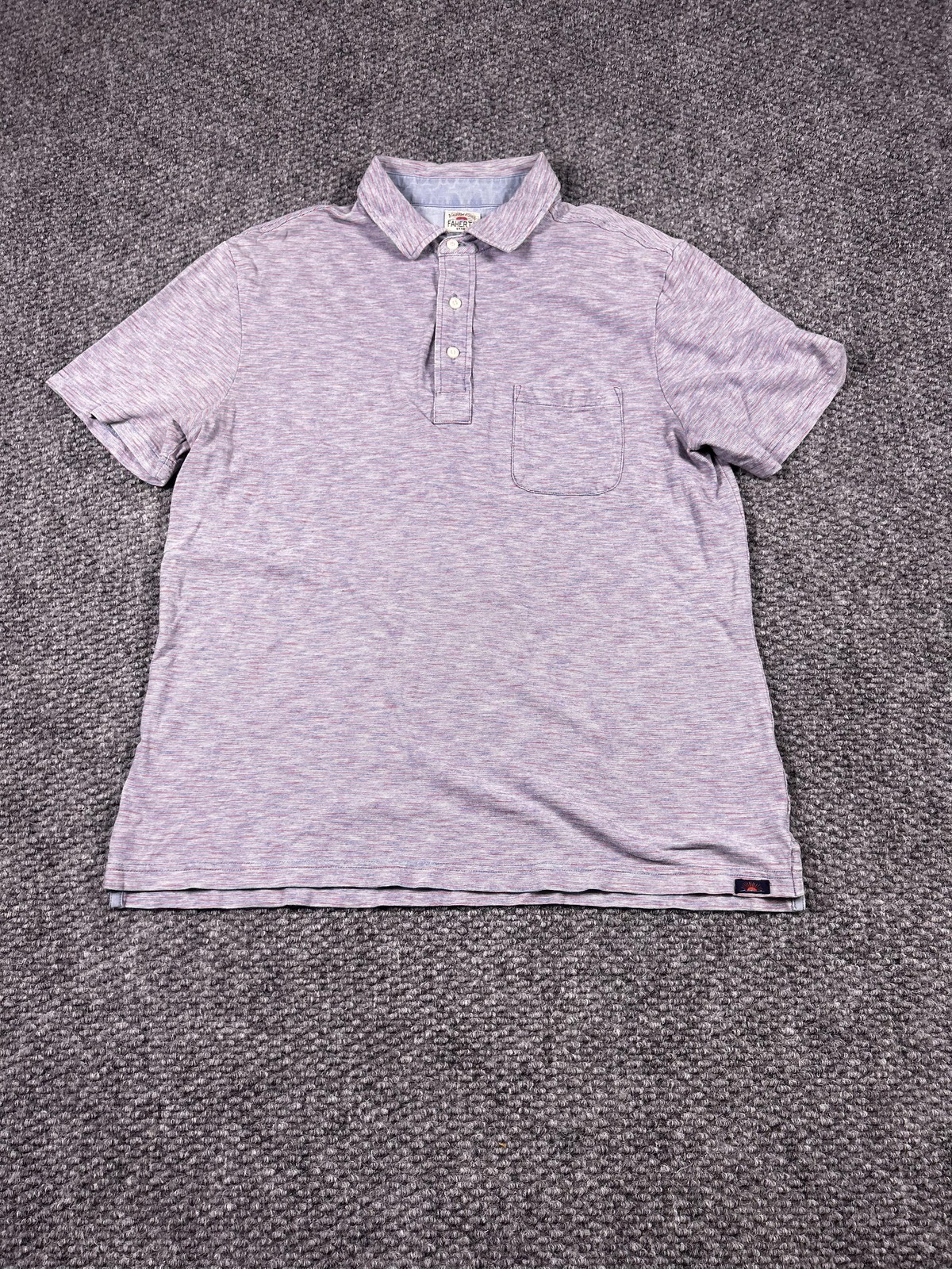 Faherty Polo Shirt Mens Medium Purple Blue Heather Short Sleeve Pocket Casual