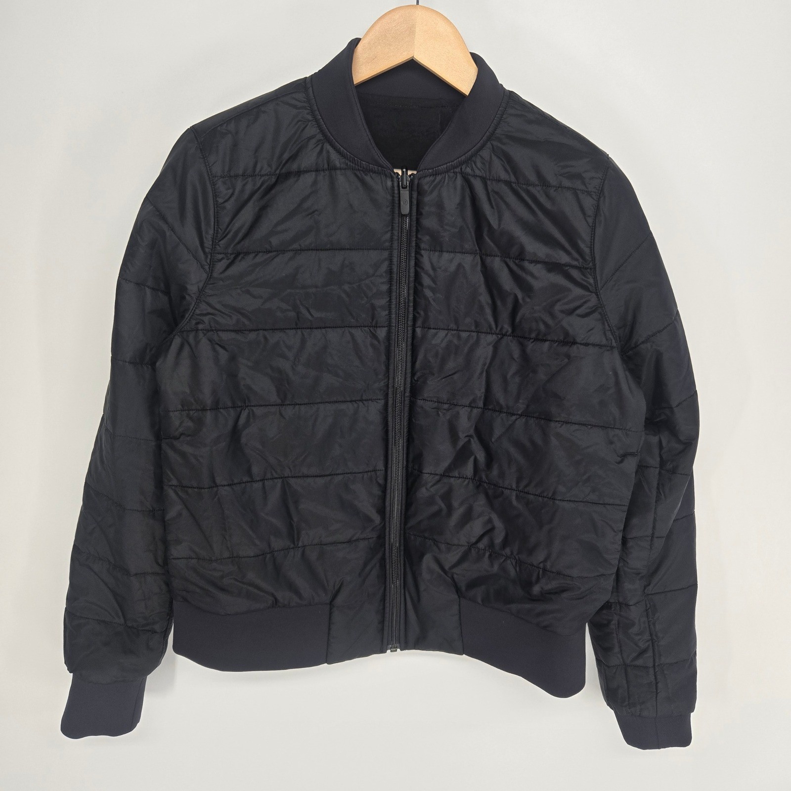 Lululemon Nonstop Reversible Bomber Jacket Womens 10 Black Quilted Full Zip