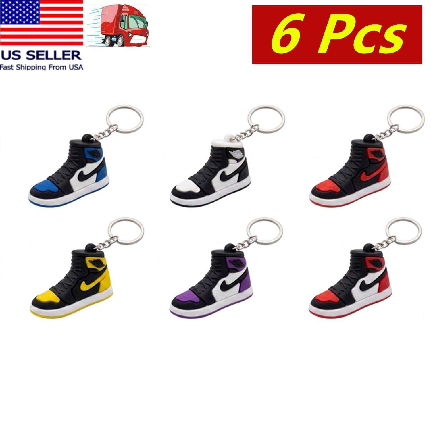 6 Pcs Nike Air Jordan Shoe Keychain 3D Trendy Mini Sneaker Charm Gift
