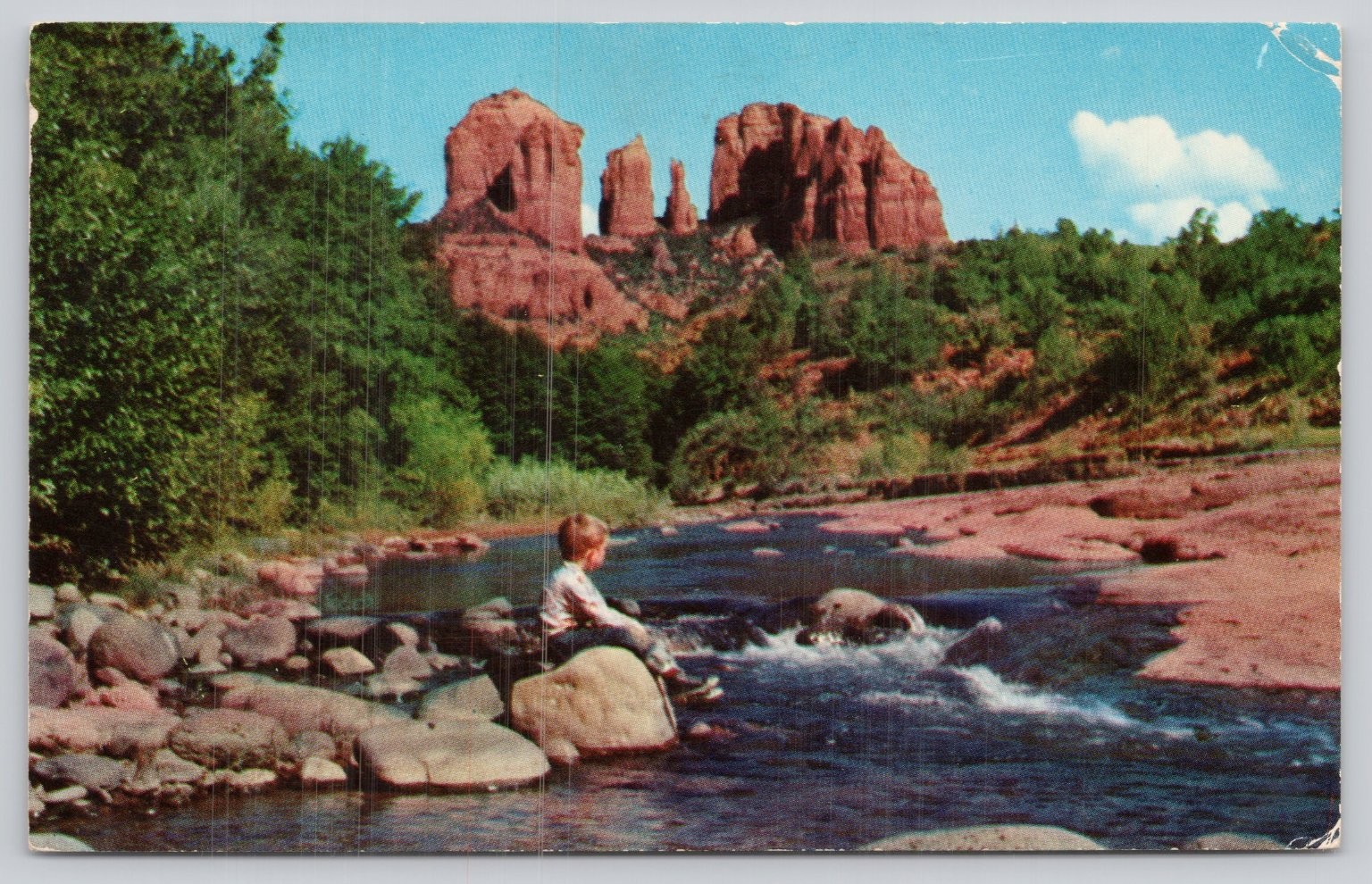 1960 Sedona AZ Postcard Cathedral Rock Oak Creek Canyon Mirro-Krome