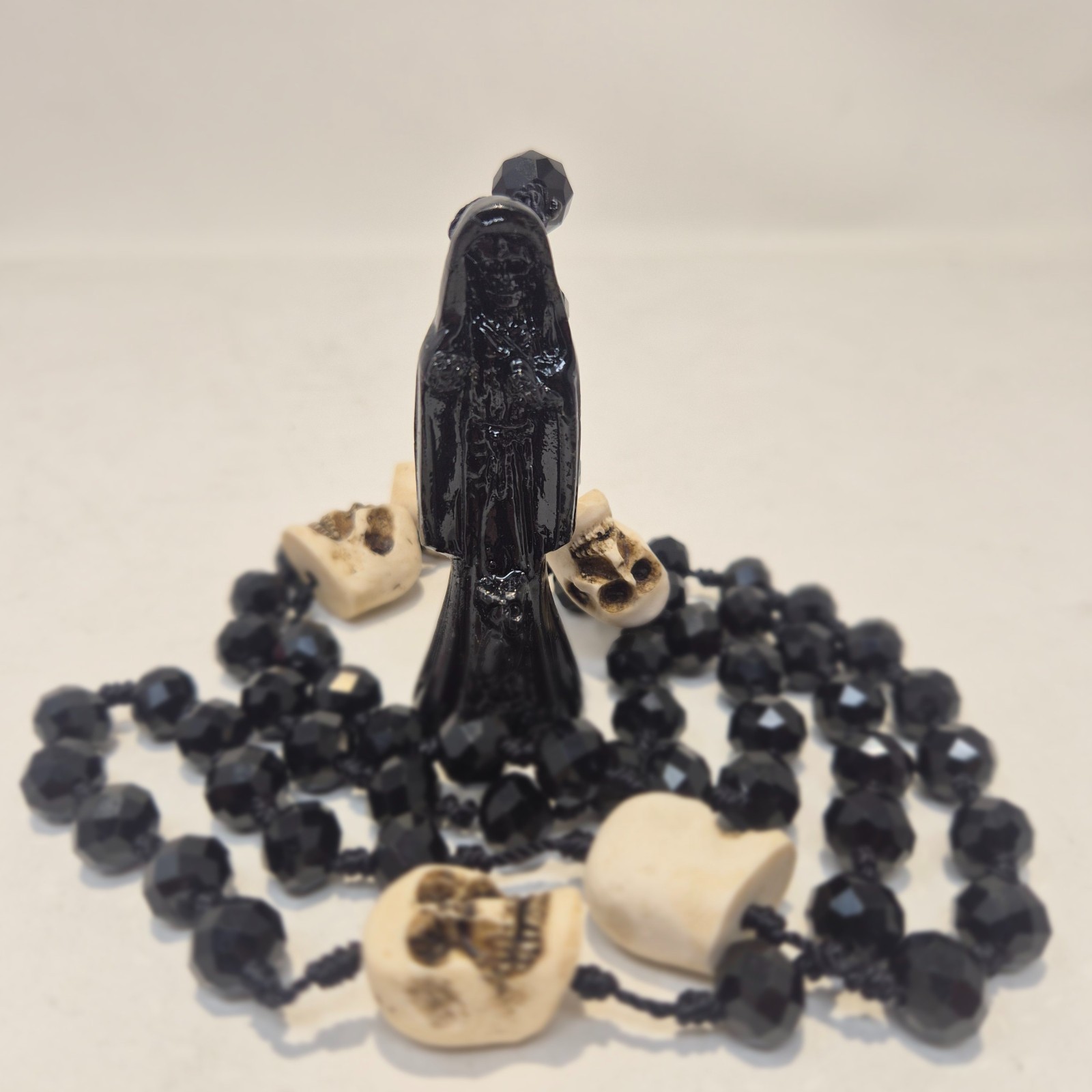 Santa Muerte Rosary Necklace - Cured Blessed Santisima Muerte Skull Rosario