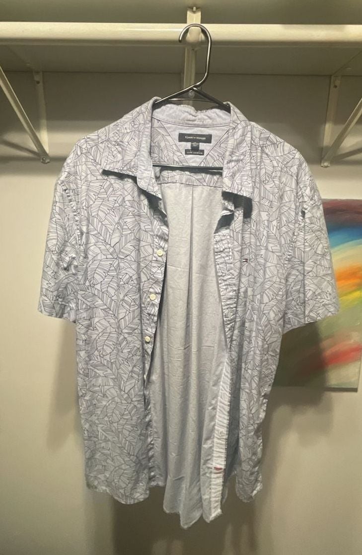 Tommy Hilfiger Short Sleeve Shirt Size XXL Blue Leaf Print Custom Fit