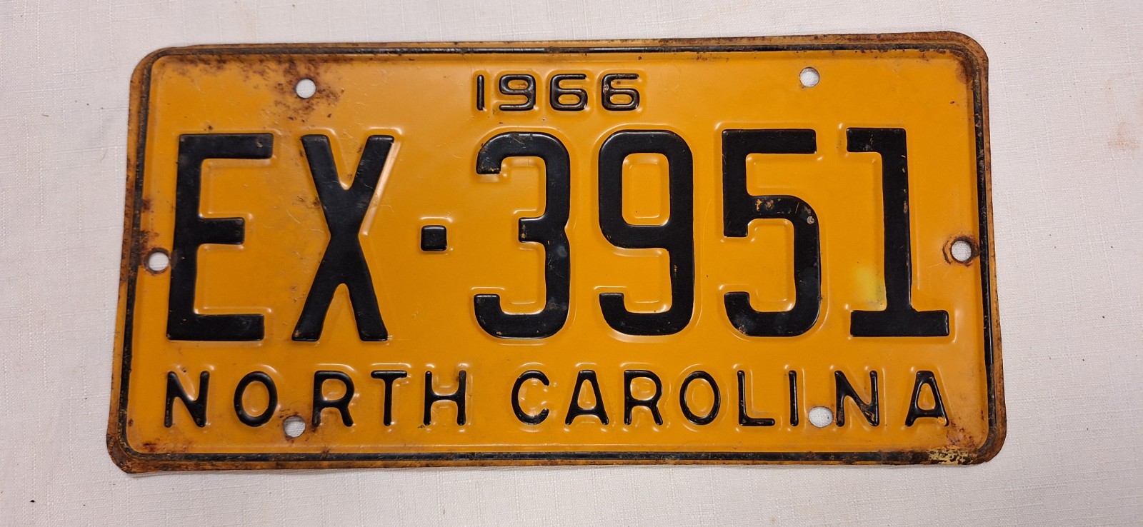 Vintage 1966 North Carolina License Plate Tag #EX-3951 Original Collectable