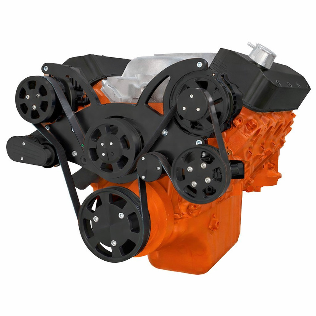 Black Big Block Chevy All Inclusive Serpentine System Kit BBC 454 AC PS ALT Black Big Block Chevy All Inclusive Serpentine System Kit BBC 454 AC PS ALT