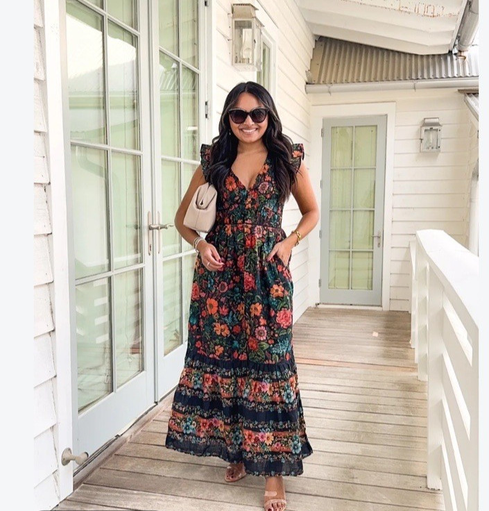 NWT Anthropologie Maxi Floral Dress  sz L , Cotton Lined Gipsy Boho Exotic Goth