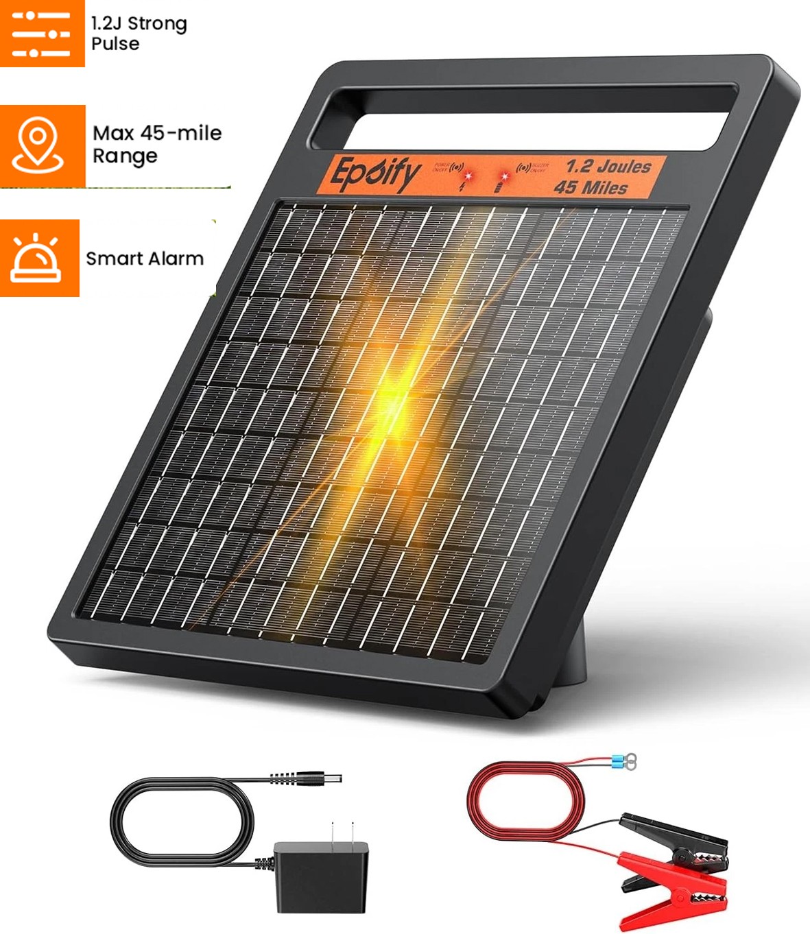 45 Miles Solar Electric Fence Charger Day Night Mode 24H Energizer for Livestock